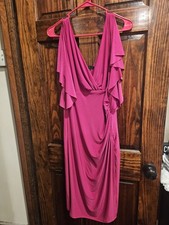 Ralph Lauren Size 12 Pink Dress Ruched Sides Split Shoulder