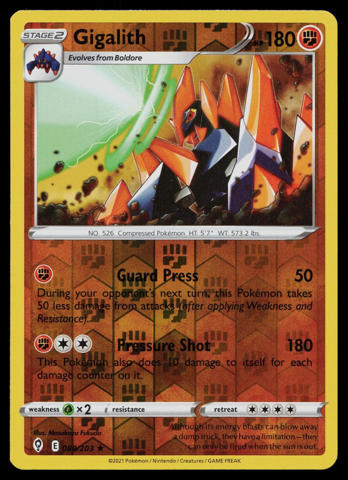 GIGALITH 088/203 RARE EVOLVING SKIES POKEMON REVERSE HOLO NM