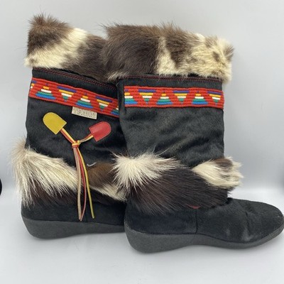 Tecnica Italian Apres Skandia Cowhide Goat Fur Ski Boots Womens Size 38 39