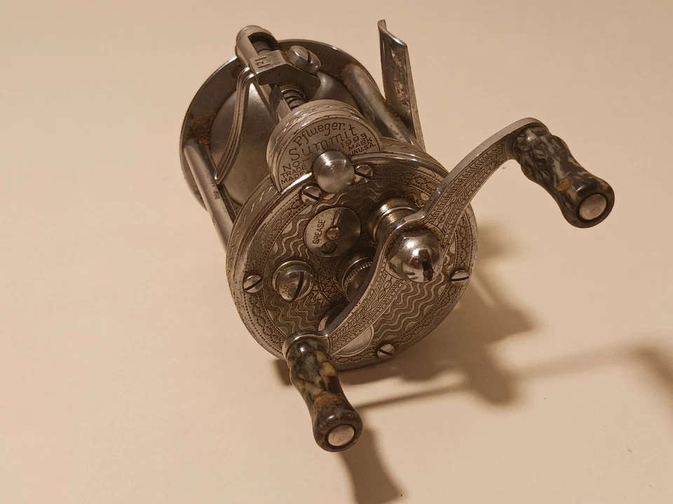 Pflueger Summit No. Carrete de baitcasting 1993 vintage grabado níquel plata EE. UU. Foto 2 de 4