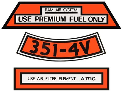 1971 Mustang Boss 351-4V Ram Air Air Cleaner Decal Set - 3 Piece