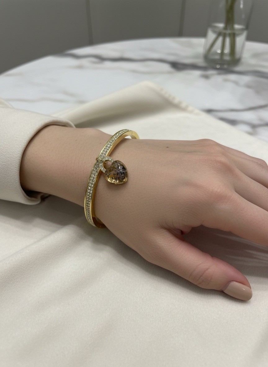 $125 Michael Kors Logo Love Gold-Tone Hinged Bracelet Clear Stones