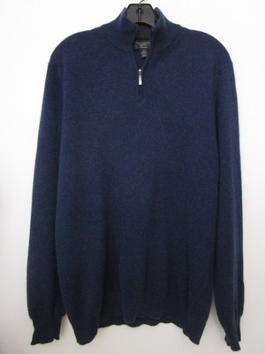 L Mens Macys CASHMERE 1/4 Zip Pullover Sweater Navy Blue Cuddly