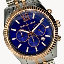 MICHAEL KORS Lexington MK8412 Silver/ Rose-Gold 45mm Blue Dial Unisex Wristwatch