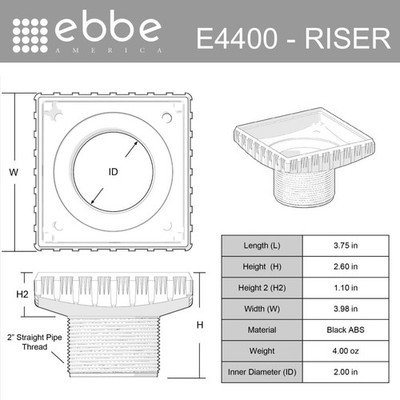Ebbe America - Black Drain Riser - E4400