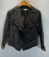 Cabi Sz M Coated Linen Jacket Style 901 Black Waxed Finish Moto Biker 100 Linen
