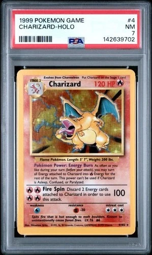 Pokémon TCG Charizard Holo Shadowless Base Set PSA 7 1999 #4/102 NM