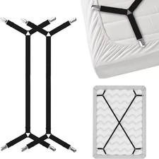 4Bed Sheet Fasteners Adjustable Elastic Suspenders Straps Mattress Covers Clips