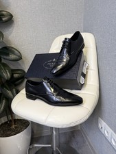 Prada Black Leather Derby Dress Shoes (2E27010) Men’s Size UK9 /US10