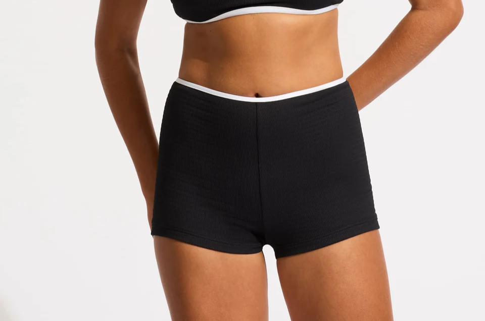 NEW! $100 SEAFOLLY BEACH BOUND BOYLEG BIKINI BOTTOM SHORTS BLACK SZ 8 U.S.