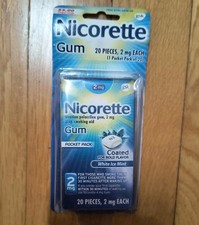 Nicorette Chewing Gum 2mg Coated White Ice Mint Pocket Pack 20 Pieces Ex 1/2027