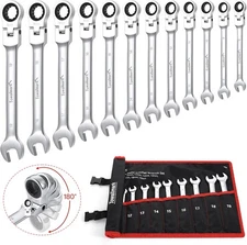 12PCS Ratcheting Wrench Set 72-Teeth Flex-Head Ratchet Combination Wrench