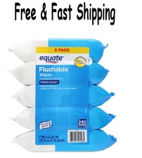 Equate Hypoallergenic Flushable Wet Wipes, Fresh Scent, 5-Pack (240 Total Wipes)