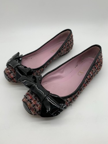 Valentino V tweed bow ballet pumps EU 37 UK 4 VGC patent leather shoes flats