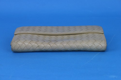 BOTTEGA VENETA Intrecciato Beige Leather Foldover Long Wallet Purse Women's Auth - Picture 4 of 12