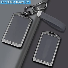 Zinc Alloy Leather Car Key Card Holder Case Cover Protector For Tesla S 3 Y X