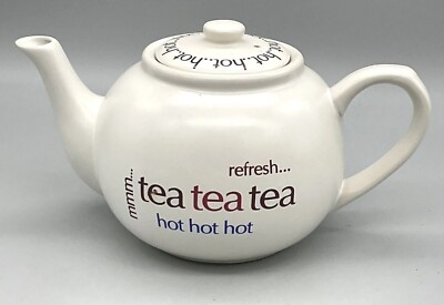 Whimsical Tea Pot by Expressions Rayware ''Mmm...Refresh Tea Hot'' Stoneware  EUC