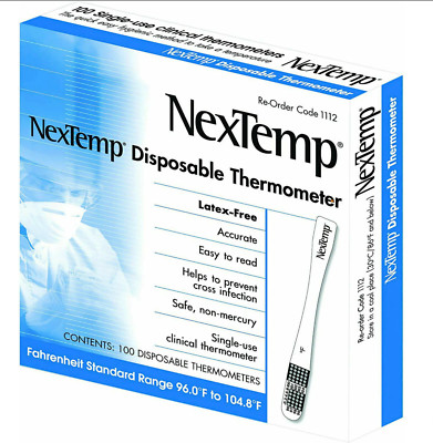 Box of 100 ~Thermometers NexTemp 1112 Easy To Read Disposable Thermometer