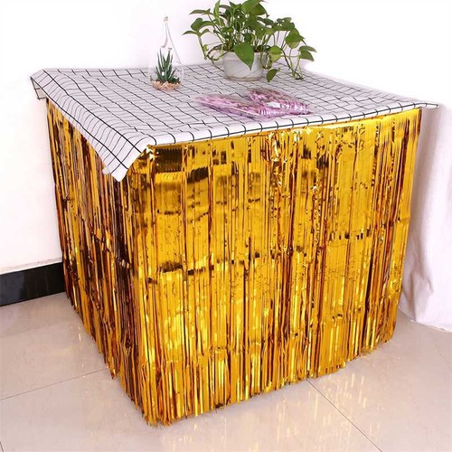 Decoration Table 275x74 cm Hawaii Party Skirt Foil Fringe Metallic Tinsel Skirt - Picture 2 of 19