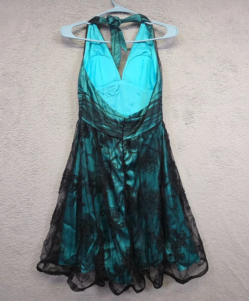 Vestido Adrianna Papell Mujer 6P Verde azulado Negro Ajuste N Acampanado Floral Malla Cachicho Y2K Foto 3 de 4