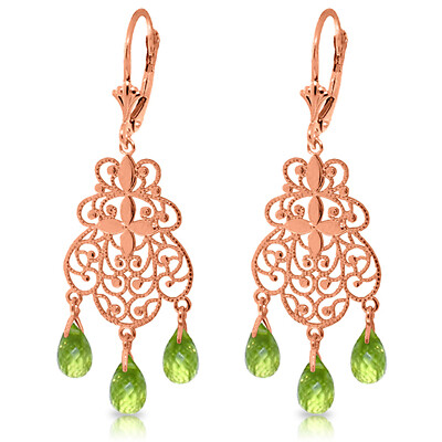 14K. MASSIVER GOLD KRONLEUCHTER OHRRING MIT PERIDOTS (Roségold)