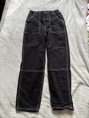 Gorgeous Black H\u0026M combat style jeans with white stitching Size 6 | eBay UK