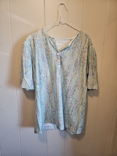 Women Floral Print Summer Blouses Short Sleeve Henley Shirts Tops V Neck 2XL