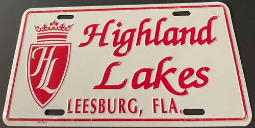 Highland Lakes Booster License Plate Leesburg Florida Community Developmemt - Afbeelding 1 van 2