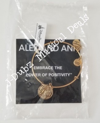 NWT Disney Parks Alex and Ani Epcot Spaceship Earth Gold Charm Bangle Bracelet