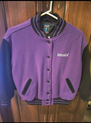 American Girl Vintage Logo Letterman Jacket Youth Girl Size Medium Purple/Black