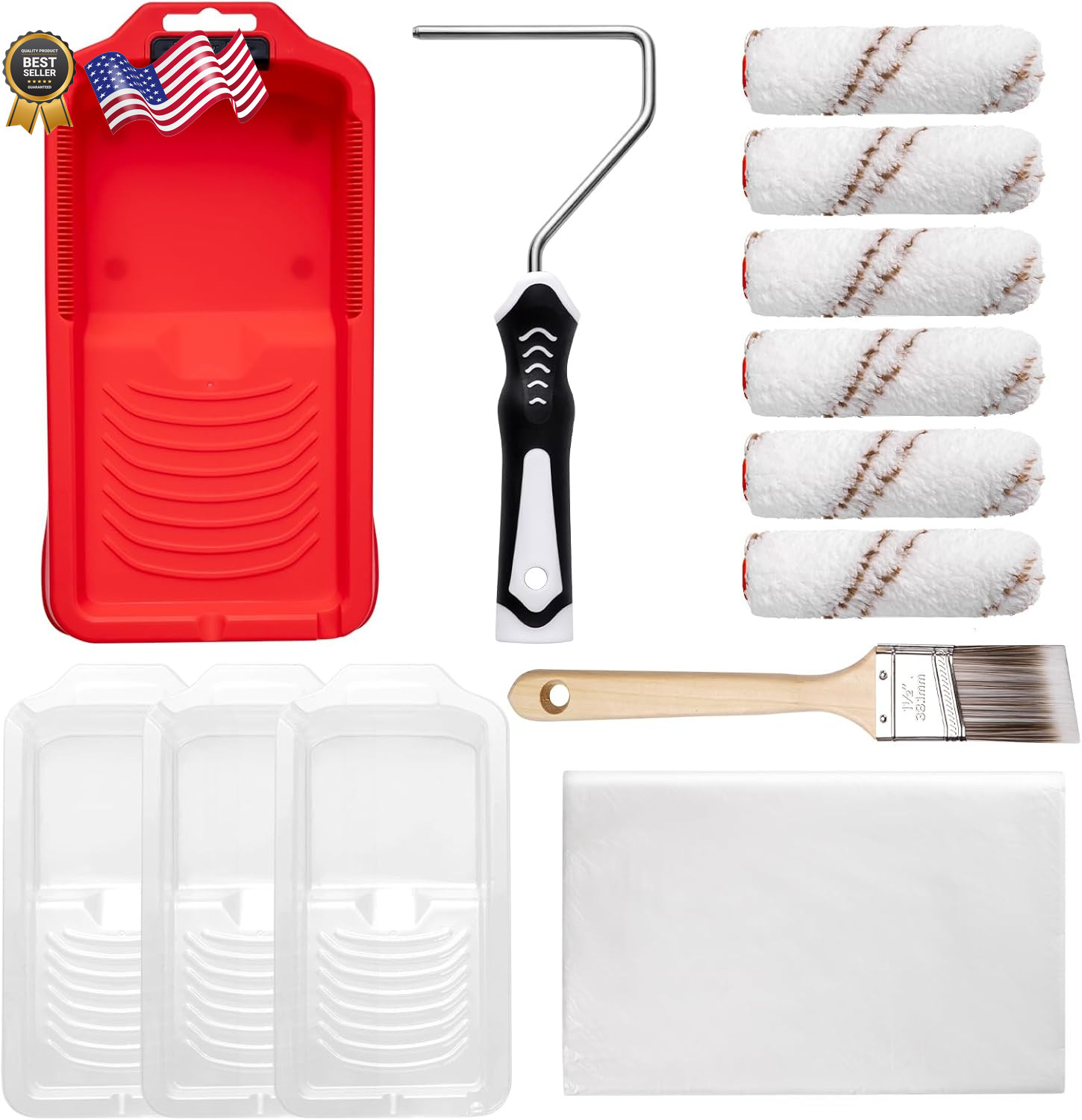 Paint Roller Kit-13 Piece 4-Inch Microfiber Paint Rollers with Ergonomic Handle