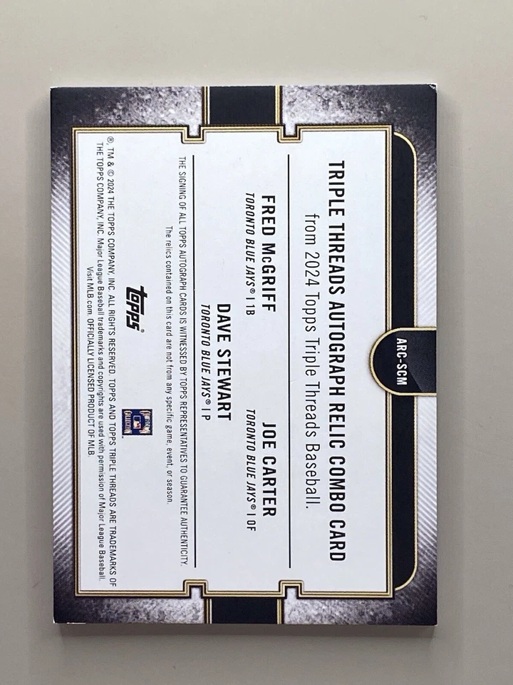 24 TTT Auto/Reliquia ARC-SCM 18/18 Joe Carter. Fred McGriff. Dave Stewart I-1639 Foto 2 de 3