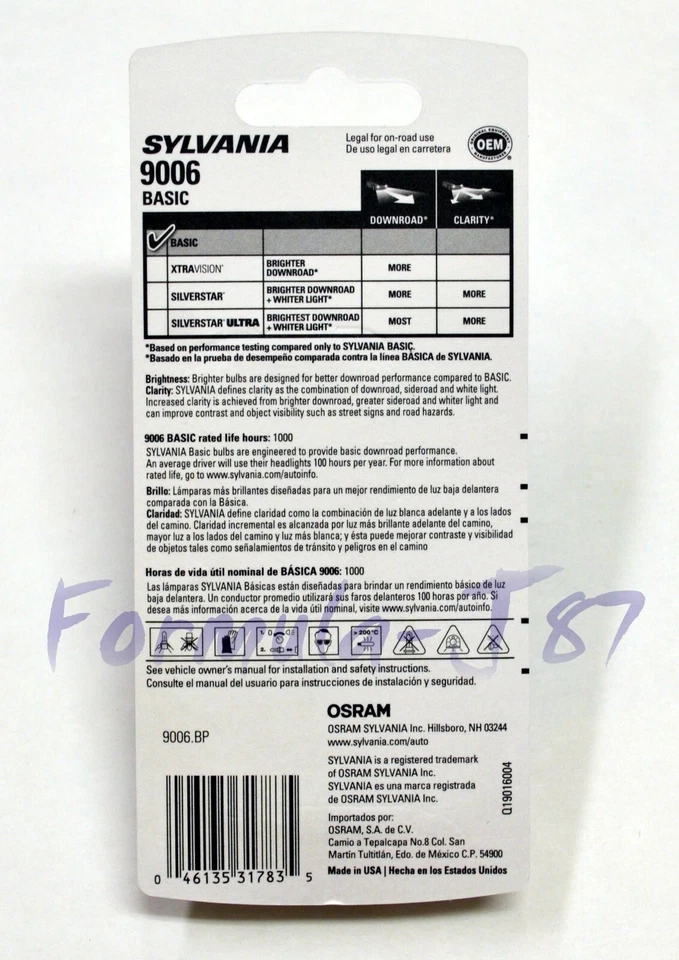 Sylvania Basic 9006 HB4 55W Una Bombilla Cabeza Luz Lámpara Repuesto Plug Play OE Foto 3 de 4