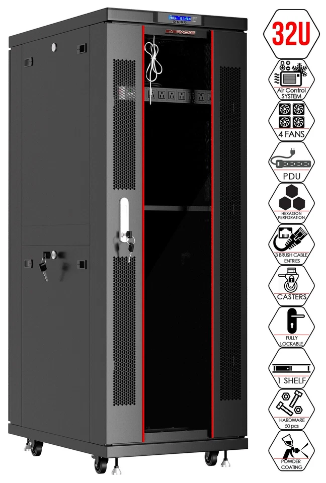 Sysracks 32U 24'' Deep IT Network Data Server Rack Cabinet - Image 4 of 4