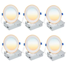 6/12/24 Pack 6-inch 5CCT Ultra Thin LED Recessed Ceiling Light with Junction Box