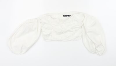 Boohoo Damen weiß Polyester Cropped Bluse Größe 6 quadratischer Ausschnitt - kalte Schulter