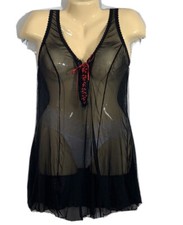 Vintage Womens Secret TreaSures Sheer Lace Babydoll Black  Red Sleepwear