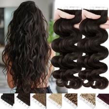 Russian 150g WAVY Tape In Remy Human Hair Extensions THICK Full Head Balayage US