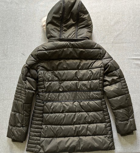 Zara Puffer Jacket TRF Outerwear Full Zip Faux Fur Collar Hood Green Women S - Picture 16 of 19
