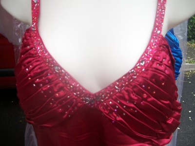 Robe De Soirée Cocktail Rouge Satin Avec Strass - Taille 44/46 - Sans Manches, Bretelles Fines - Neuf Avec étiquettes