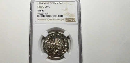 Isle of Man 1996, Christmas 50 Pence, KM-694, NGC MS 67 Superb GEM UNC