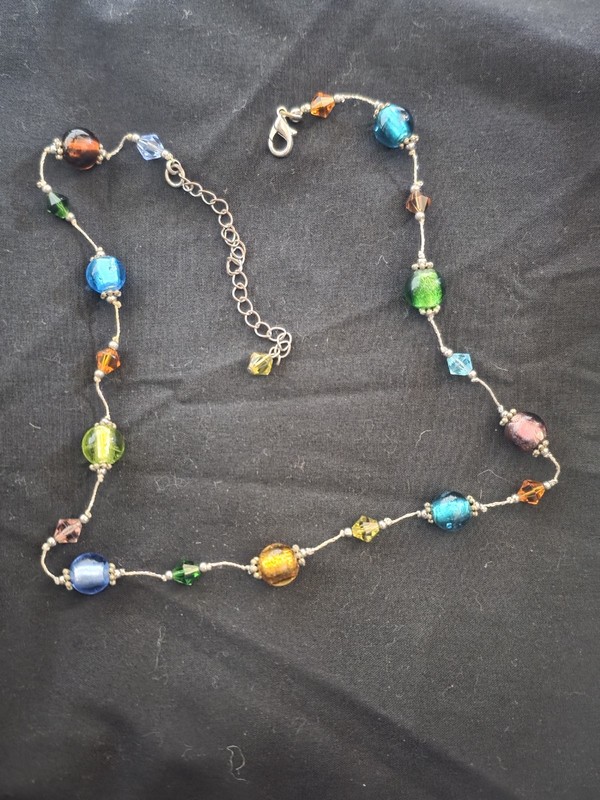 Multicolor Glass Round Beaded Bohemian Necklace Adjustable Extender Lobster