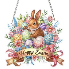 Easter Bunny Diamond Art Hanging Kits for Adult, Colorful Eggs Diamond Painting