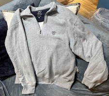 Izod Sweater Men Large Gray Pullover Quarter Zip Long Sleeve Fleece Sweatshirt