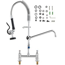 26in Brass Commercial Faucet with Pre-Rinse Sprayer, Deck Mount