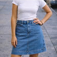 Lee Workwear Mid Rise Denim Skirt Blue Knee Length 90s Retro Normcore Sz 4M