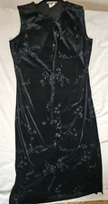 Notations Black Velvet Dress Women L Large Floral Formal Sleeveless Maxi Long