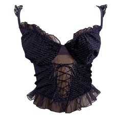 Dreamgirl Purple Velvet Corset Top Ruffle Lace Up Bustier Style XL