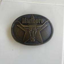 Marlboro Solid Brass Belt Buckle Vintage 1987 Tobacco Cigarettes Promo