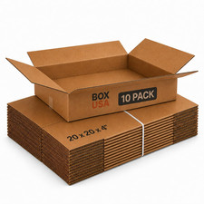 Shipping Boxes Flat 20"L X 20"W X 4"H, 10-Pack Corrugated Cardboard B